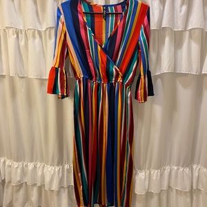 Rainbow midi dress with sleeves!